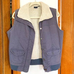 Sonoma Gray Blue Faux Shearling Lined Zip Vest With Buttons